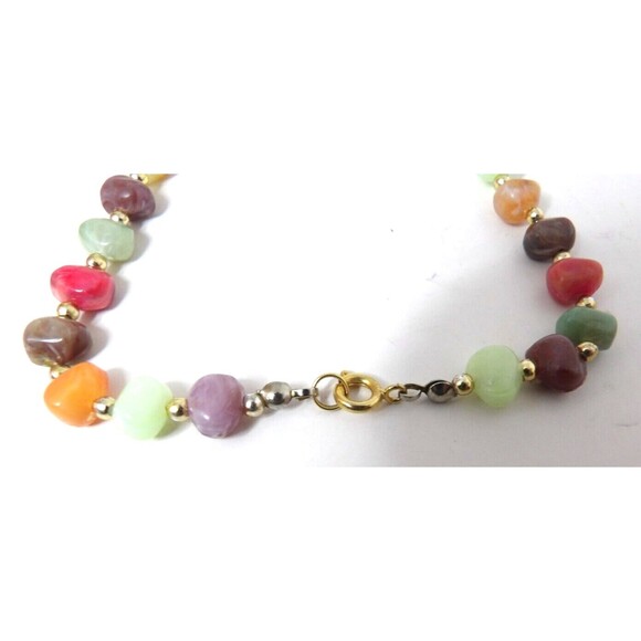 Multicolor Faux Stone 15 Inch Necklace Beaded Vintage Natural Stone Shapes - Picture 6 of 7